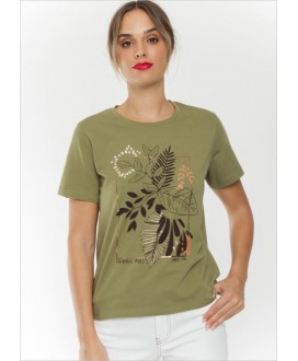 Camiseta caqui estampado tropical ALBA CONDE
