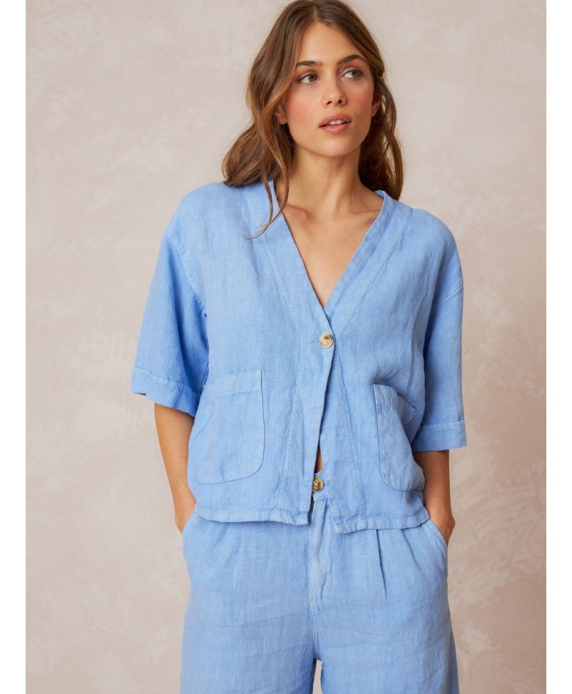 Sobrecamisa crop lino azul INDI&COLD