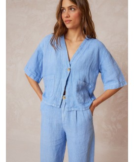 Sobrecamisa crop lino azul INDI&COLD
