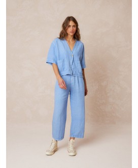 Sobrecamisa crop lino azul INDI&COLD