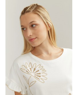 Camiseta cruda bordado beige ALBA CONDE