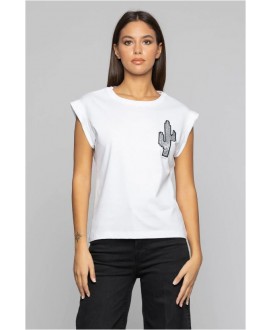 Camiseta blanca algodón cactus strass KOCCA
