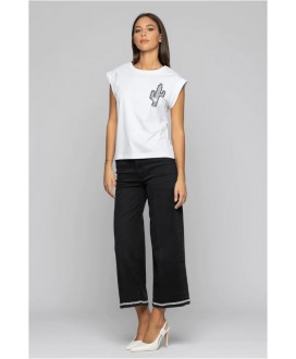 Camiseta blanca algodón cactus strass KOCCA