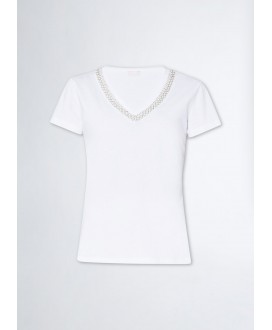 Camiseta blanca escote perlas LIU JO