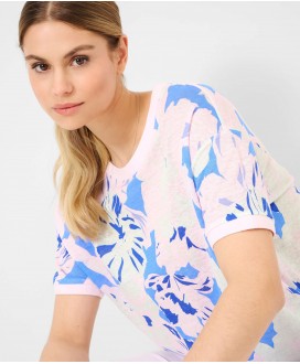 Camiseta lino estampado floral azul cordón BRAX
