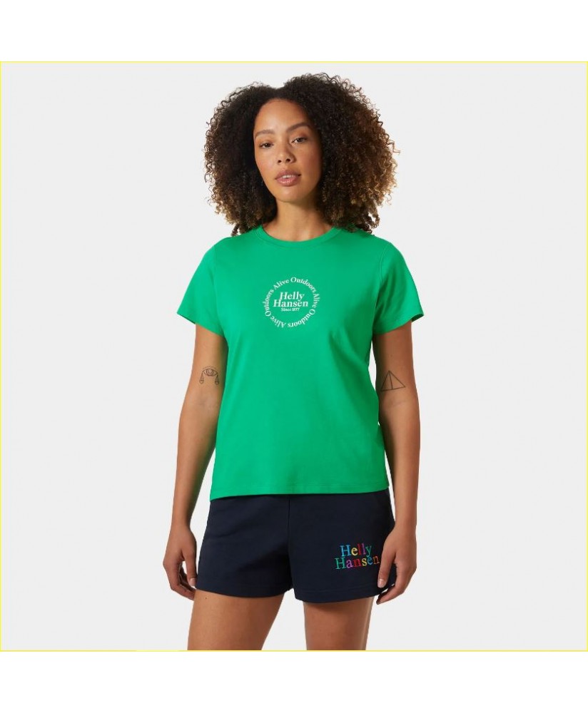 Camiseta mujer verde gráfico pecho HELLY HANSEN