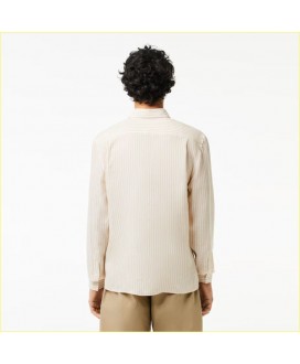 Camisa lino regular fit raya camel LACOSTE