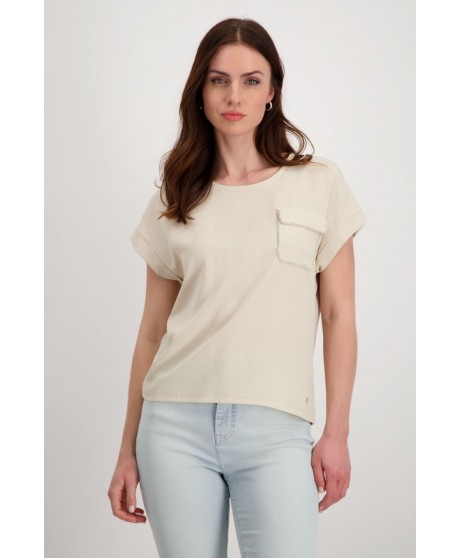 Camiseta tela+punto beige bolsillo strass MONARI