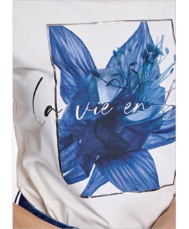 Camiseta cruda flor azul ALBA CONDE