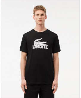 Camiseta negra estampado cocodrilo blanco LACOSTE