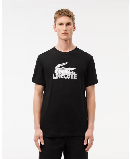 Camiseta negra estampado cocodrilo blanco LACOSTE