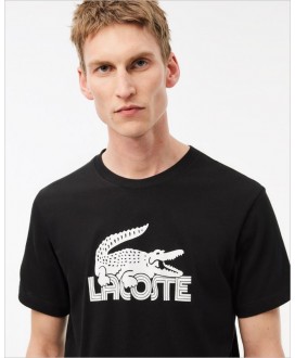 Camiseta negra estampado cocodrilo blanco LACOSTE