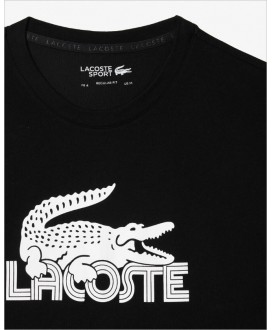 Camiseta negra estampado cocodrilo blanco LACOSTE