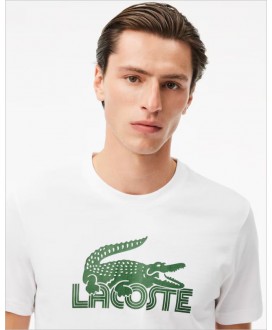 Camiseta blanca estampado cocodrilo verde LACOSTE