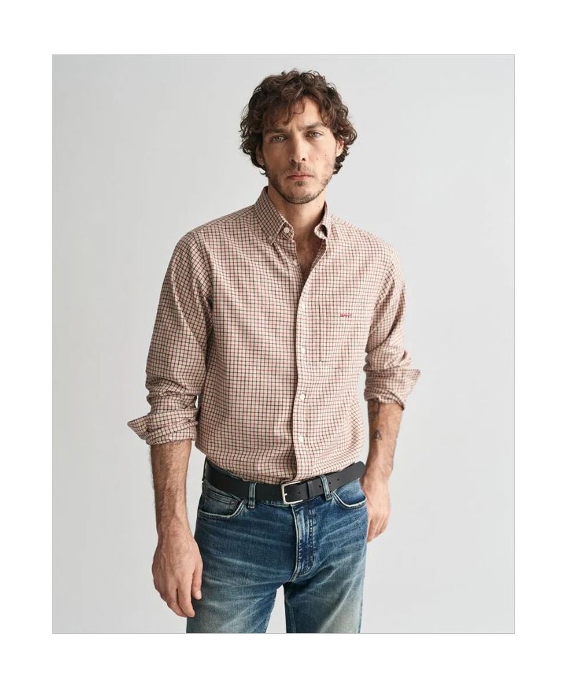 Camisa franela regular fit beige cuadros GANT