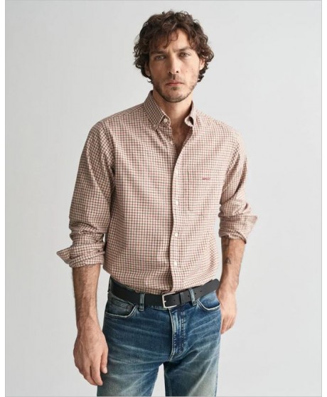 Camisa franela regular fit beige cuadros GANT