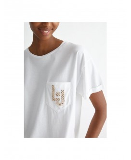 Camiseta blanca LJ strass bolsillo LIU JO