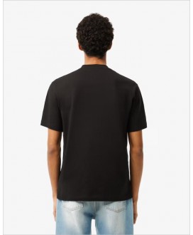 Camiseta negra franja camel pecho LACOSTE