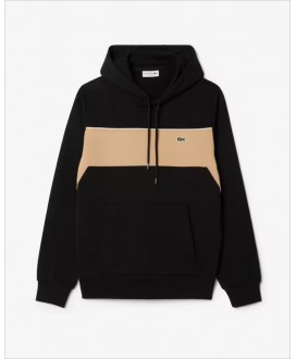 Sudadera negra capucha lista camel LACOSTE