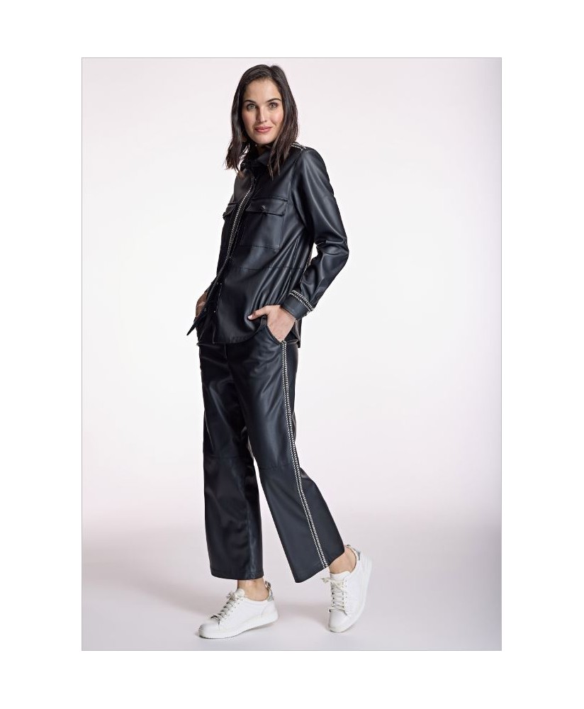 Pantalón negro ecopiel cenefa lateral étnica ALBA CONDE