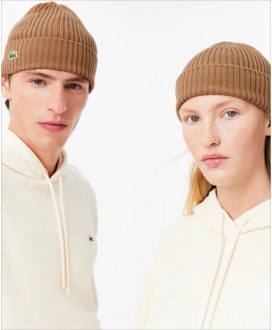 Gorro unisex marrón canalé LACOSTE