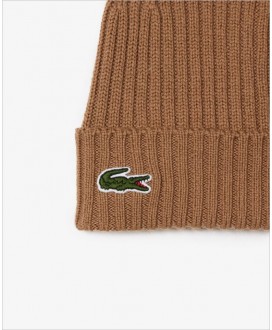 Gorro unisex marrón canalé LACOSTE