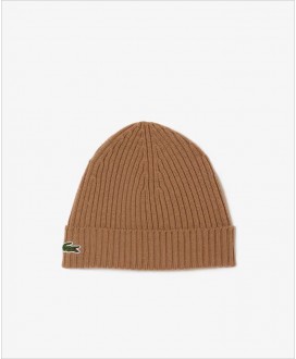 Gorro unisex marrón canalé LACOSTE