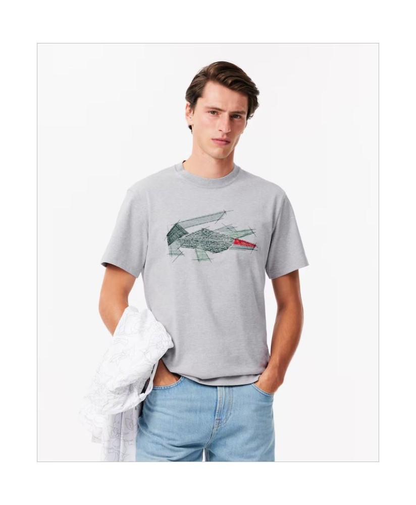 Camiseta gris dibujo cocodrilo LACOSTE