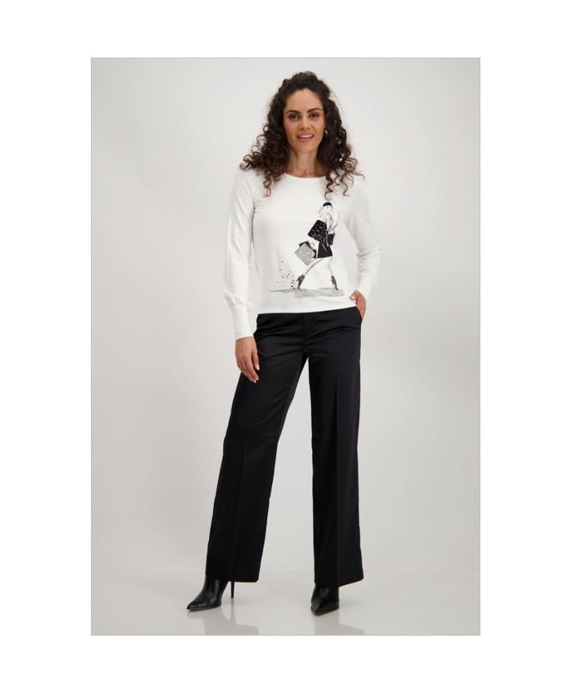 Camiseta blanca dibujo mujer bolso lentejuelas MONARI