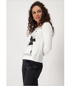 Camiseta blanca dibujo mujer bolso lentejuelas MONARI