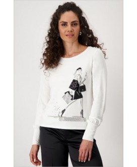 Camiseta blanca dibujo mujer bolso lentejuelas MONARI