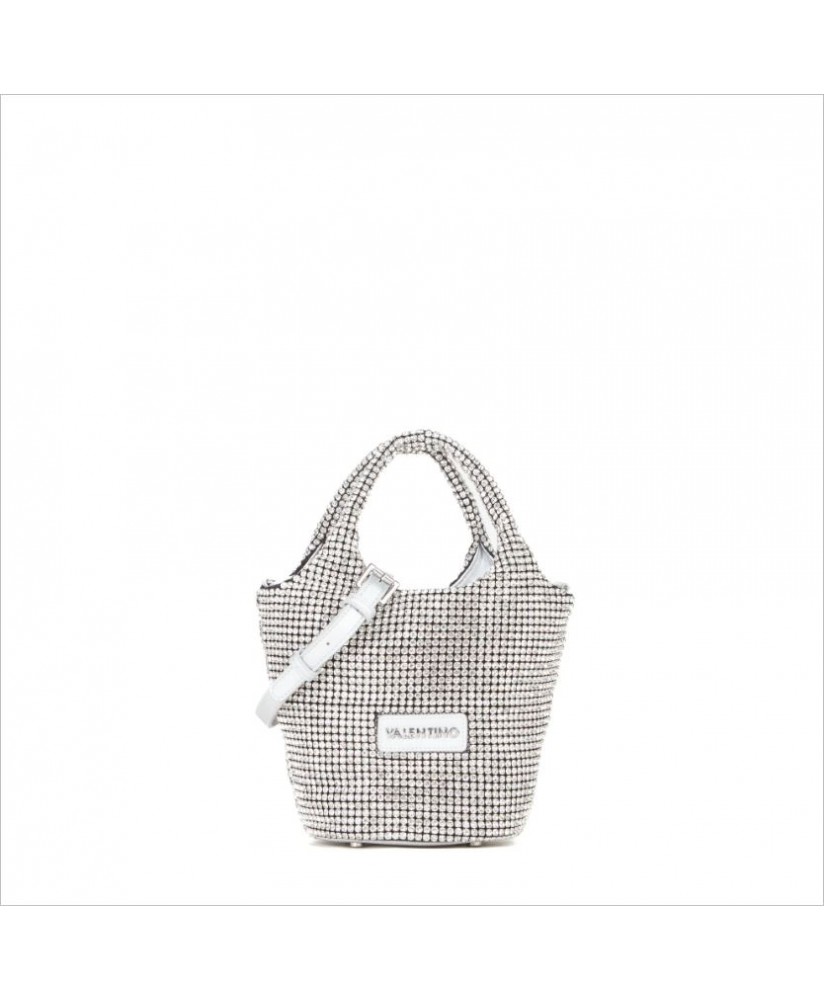 Bolso mano cubo plata revestido strass VALENTINO