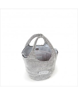 Bolso mano cubo plata revestido strass VALENTINO