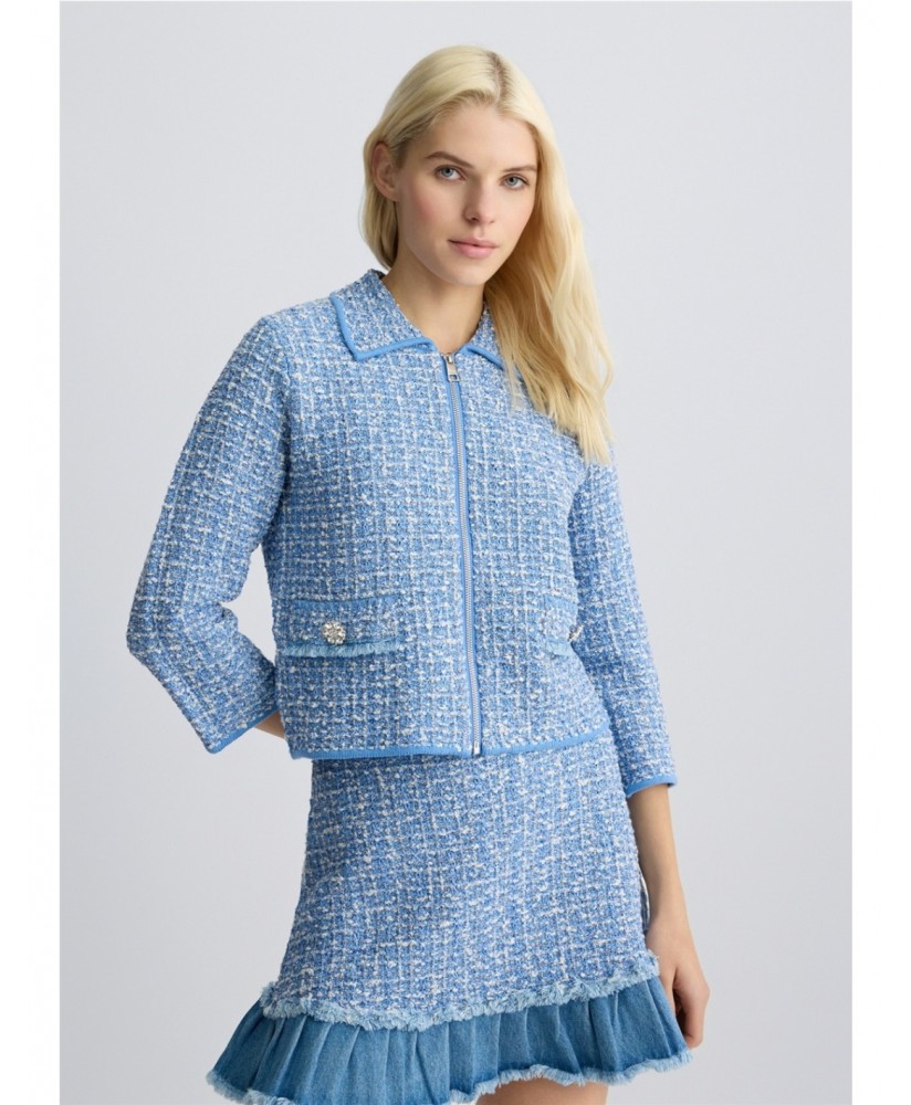 Chaqueta chanel azul jaspeada crudo botón joya LIU JO