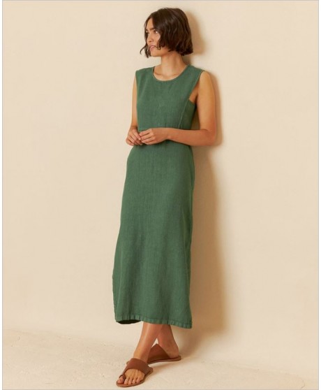 Vestido midi lino verde INDI&COLD