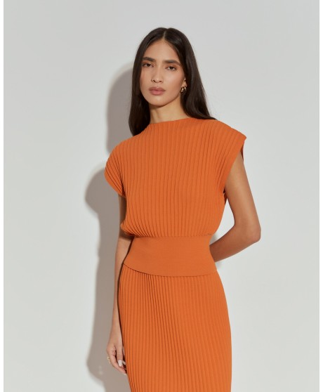 Top punto canalé sisa naranja escote pico espalda LION OF PORCHES