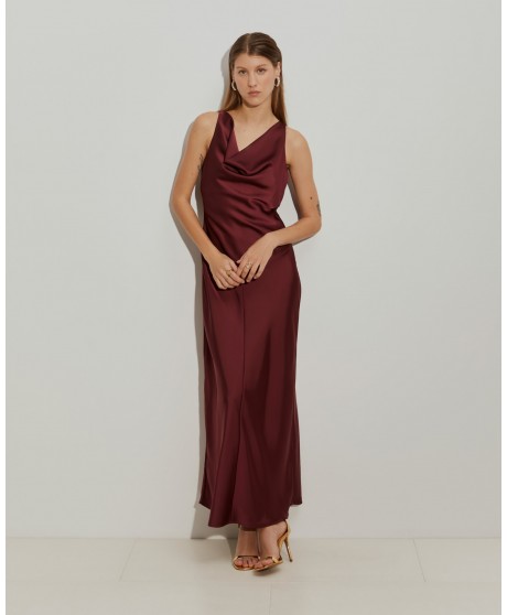 Vestido sisa largo raso burdeos LION OF PORCHES