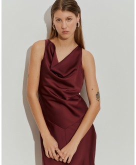 Vestido sisa largo raso burdeos LION OF PORCHES