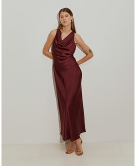 Vestido sisa largo raso burdeos LION OF PORCHES