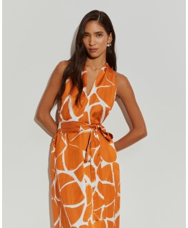 Vestido largo estampado naranja cinturón LION OF PORCHES