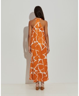 Vestido largo estampado naranja cinturón LION OF PORCHES