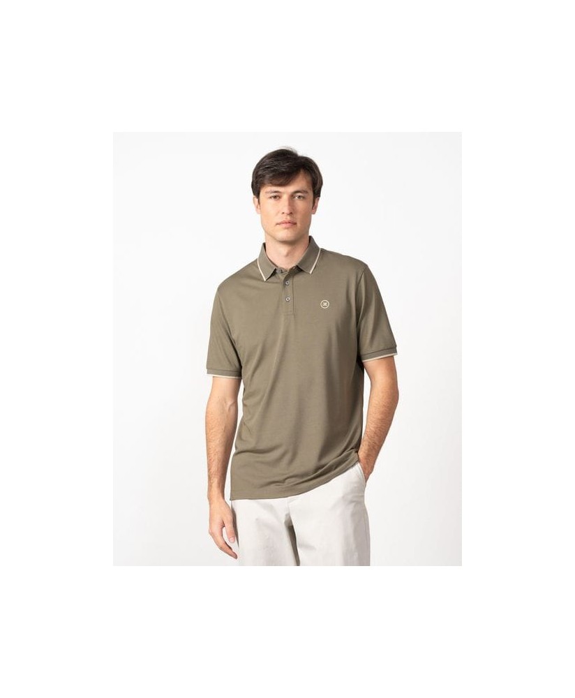 Polo caqui algodón mercerizado rebite cuello verde ETIEM