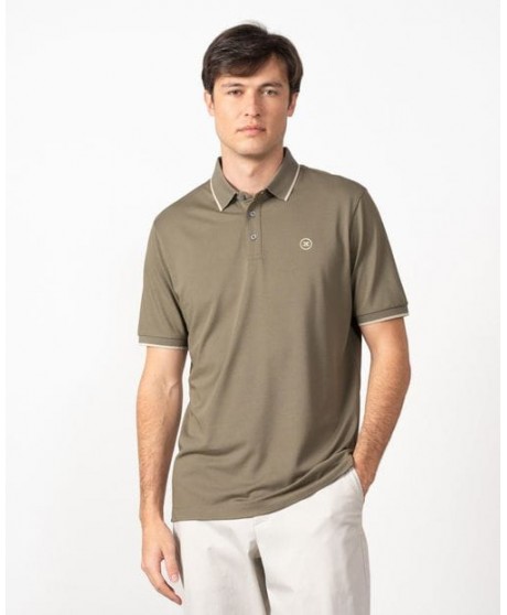 Polo caqui algodón mercerizado rebite cuello verde ETIEM