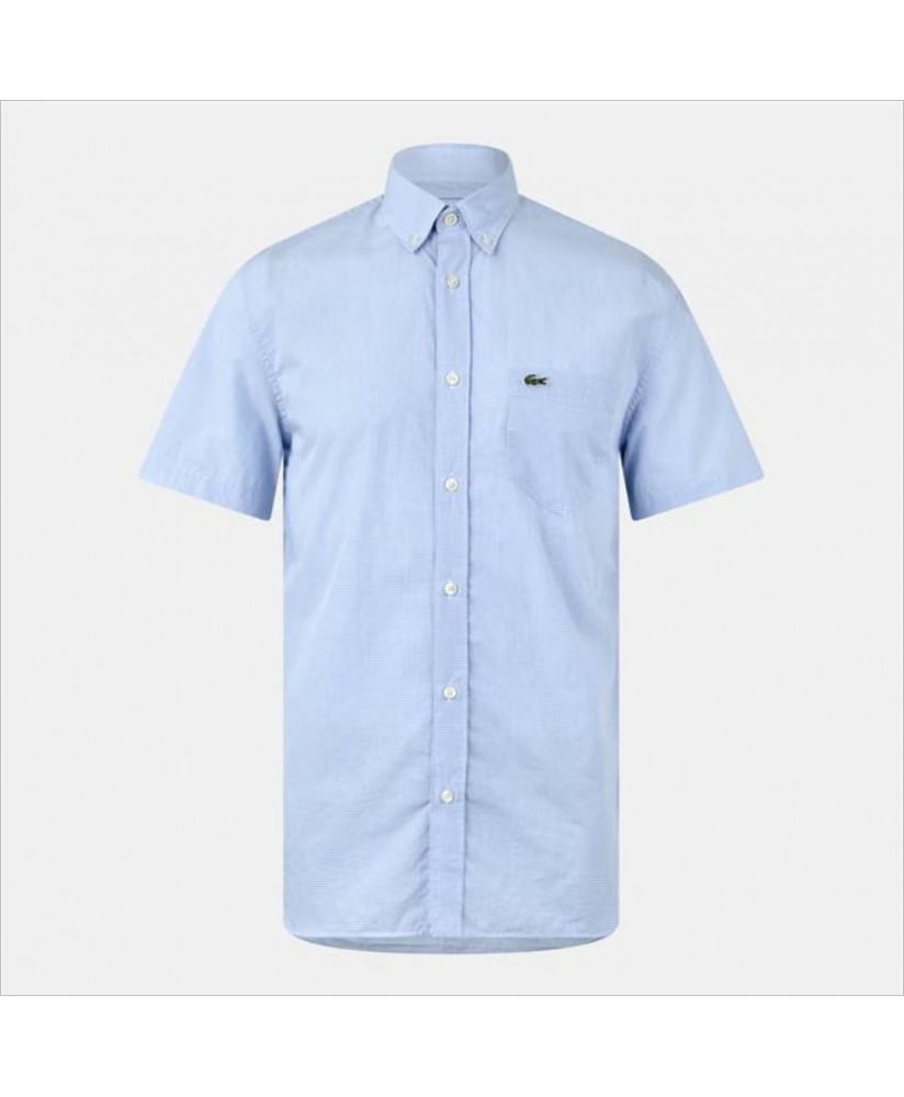 Camisa cuadro vichy celeste manga corta LACOSTE