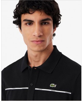 Polo negro L.12.12 regular ribete blanco logotipo LACOSTE