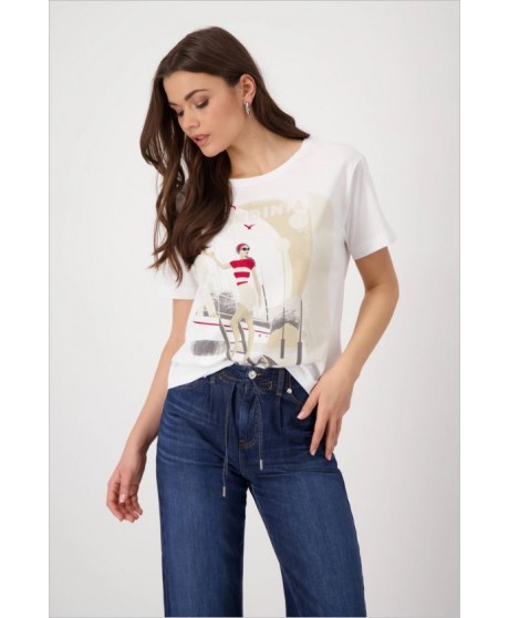 Camiseta blanca dibujo pareja velero MONARI