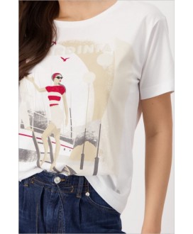 Camiseta blanca dibujo pareja velero MONARI