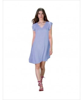 Vestido pico azul volante hombro HONGO