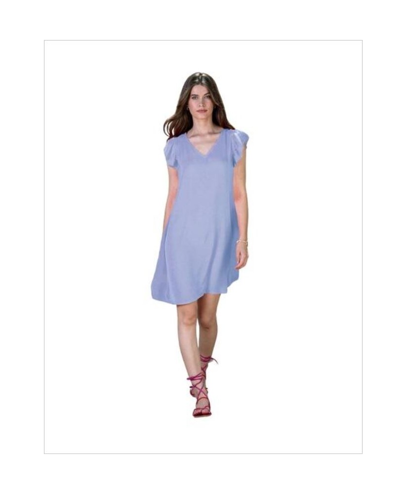 Vestido pico azul volante hombro HONGO