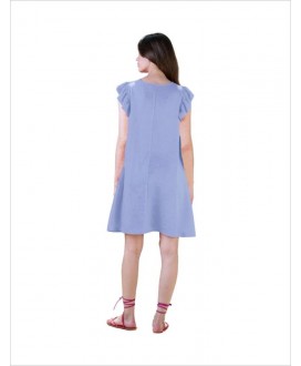 Vestido pico azul volante hombro HONGO
